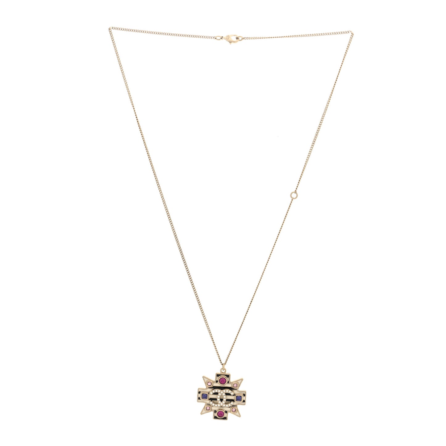 Crystal Enamel Stripe CC Pendant Necklace Gold Multicolor