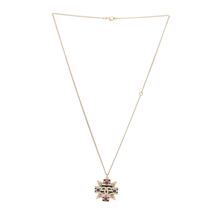 Chanel Crystal Enamel Stripe CC Pendant Necklace Gold Multicolor 3 of 4