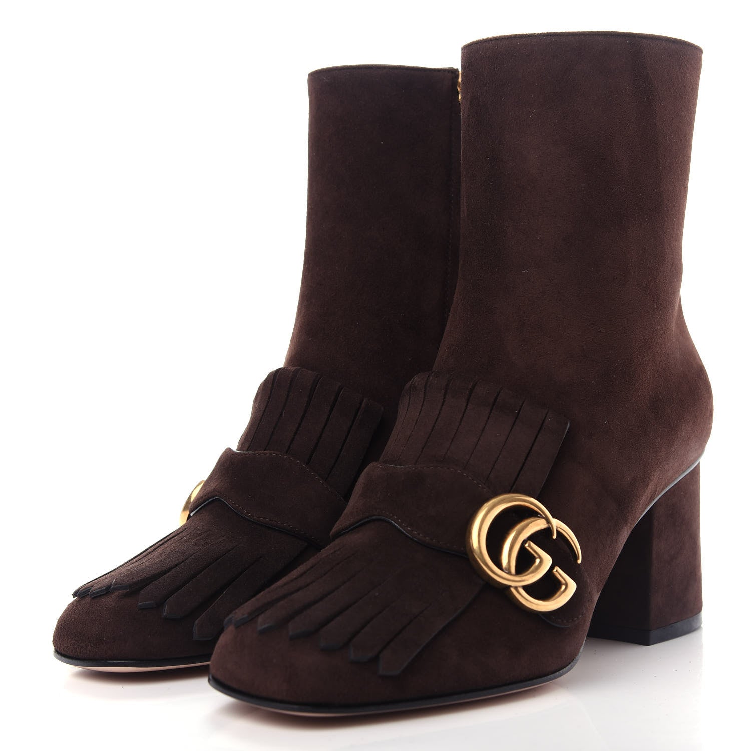 Gucci Kid Scamosciato GG Marmont Fringe 75mm Ankle Boots 36 Cocoa 3 of 11