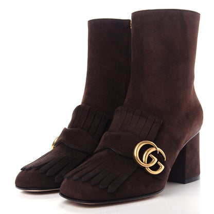 Gucci Kid Scamosciato GG Marmont Fringe 75mm Ankle Boots 36 Cocoa 3 of 11