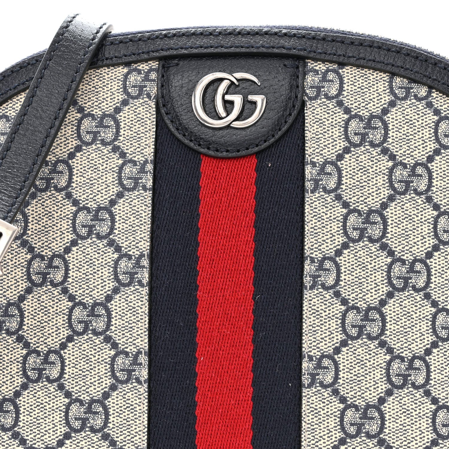 Gucci GG Supreme Monogram Textured Dollar Calfskin Web Small Ophidia Dome Shoulder Bag Beige Blue 8 of 10