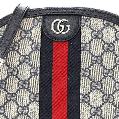 Gucci GG Supreme Monogram Textured Dollar Calfskin Web Small Ophidia Dome Shoulder Bag Beige Blue 8 of 10