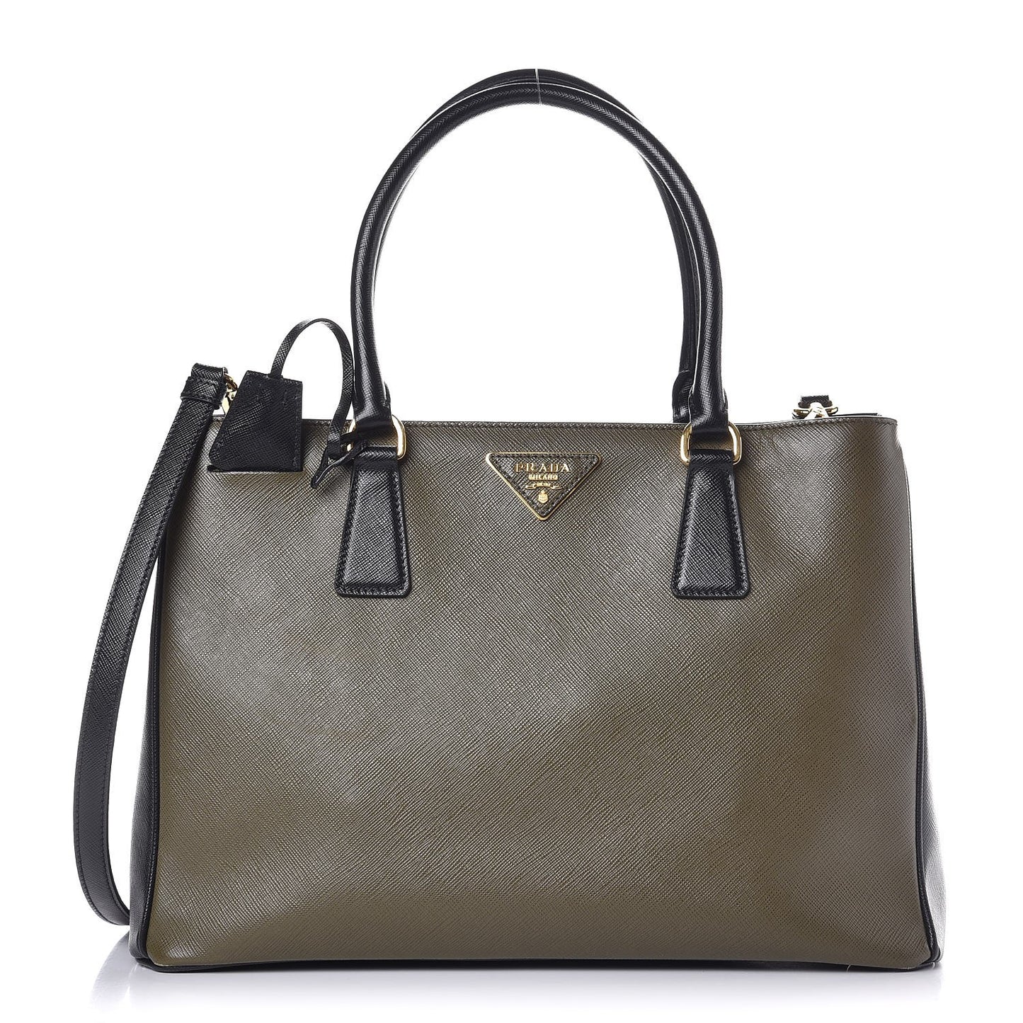Saffiano Lux Bi-Color Medium Tote Militare Black