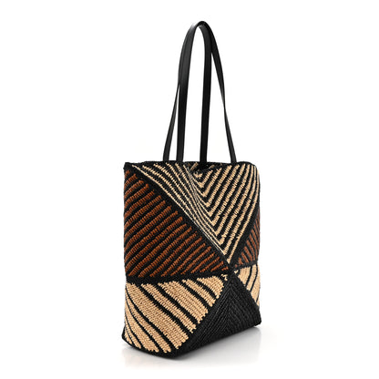 Loewe Raffia Calfskin Paula's Ibiza Medium Puzzle Fold Tote Natural Honey Gold 3 of 10
