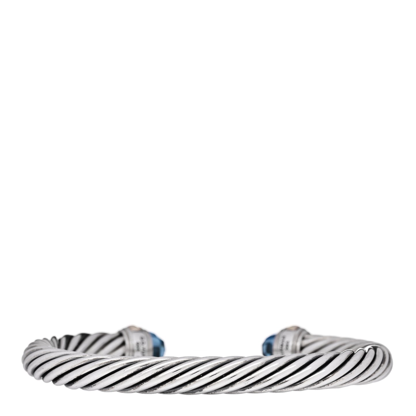 Sterling Silver 14K Yellow Gold Blue Topaz 7mm Cable Classics Bracelet