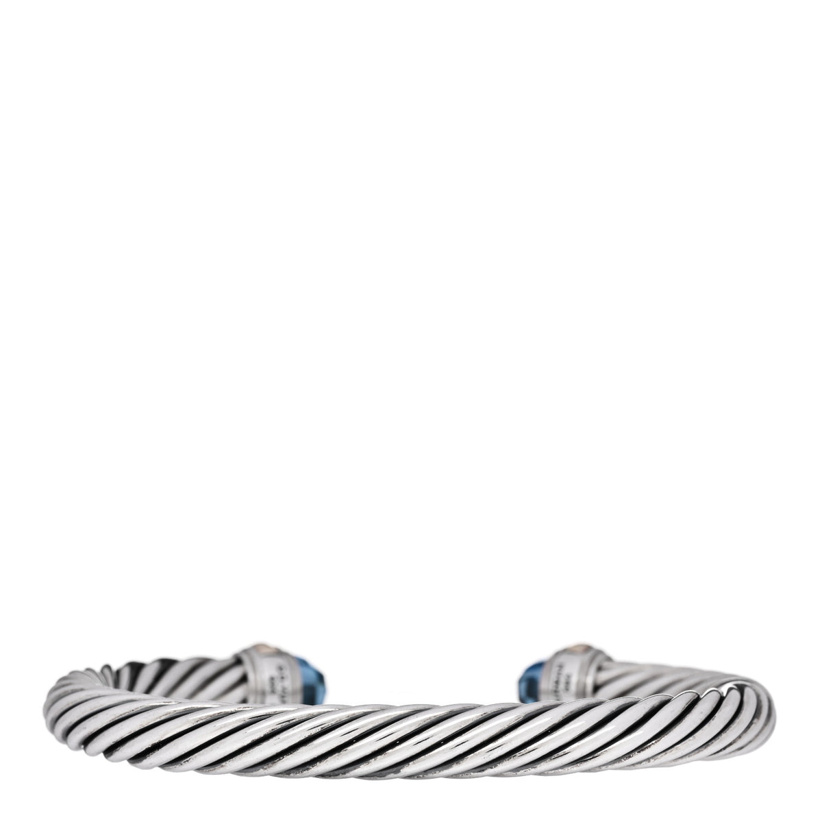 David Yurman Sterling Silver 14K Yellow Gold Blue Topaz 7mm Cable Classics Bracelet 2 of 3