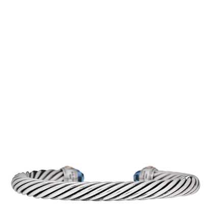 David Yurman Sterling Silver 14K Yellow Gold Blue Topaz 7mm Cable Classics Bracelet 2 of 3