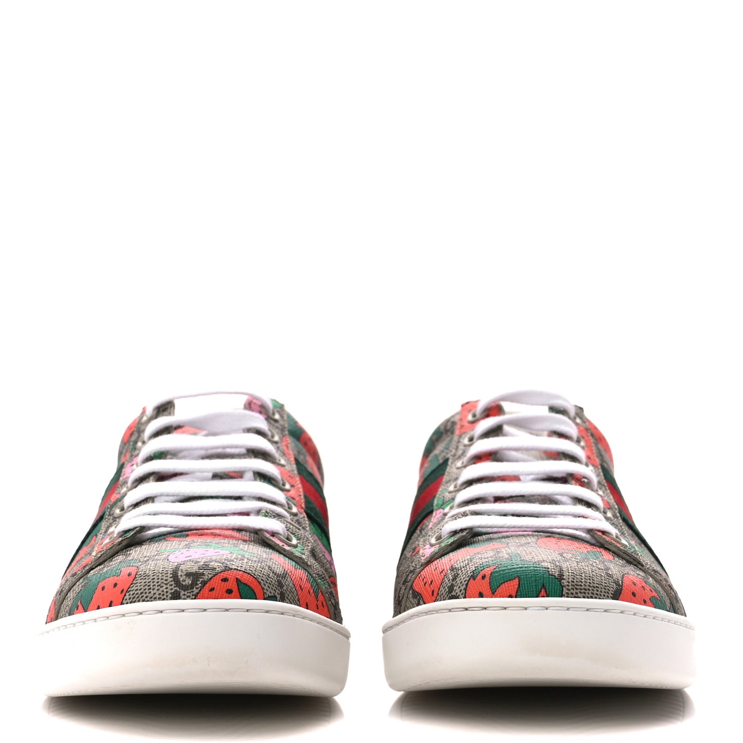 GG Supreme Monogram Strawberry Web Womens Ace Sneakers 40 Beige Multicolor Red Green