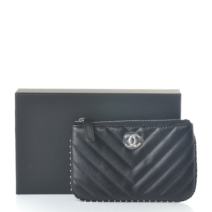 Chanel Lambskin Chevron Quilted Studded Small Cosmetic Case Black 8 of 8