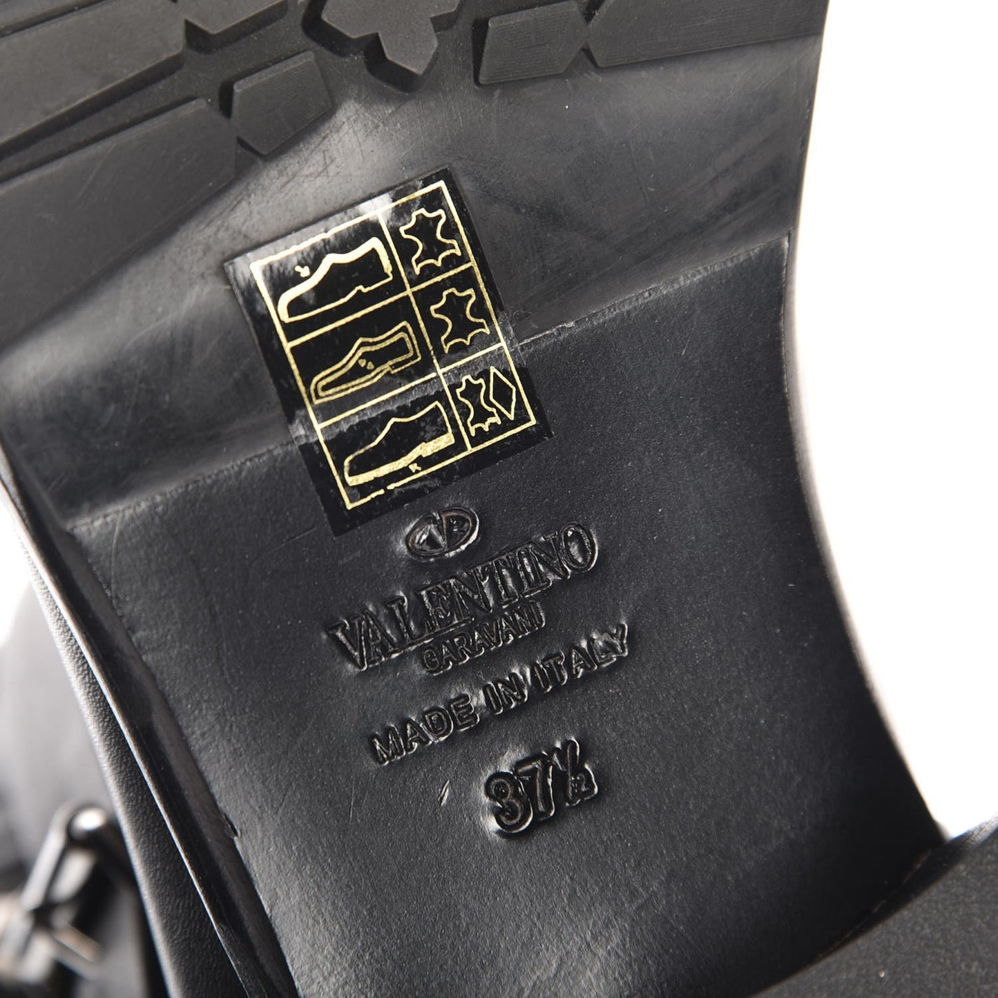 Calfskin Onyx Rockstud Rolling 30mm Biker Boots 37.5 Black