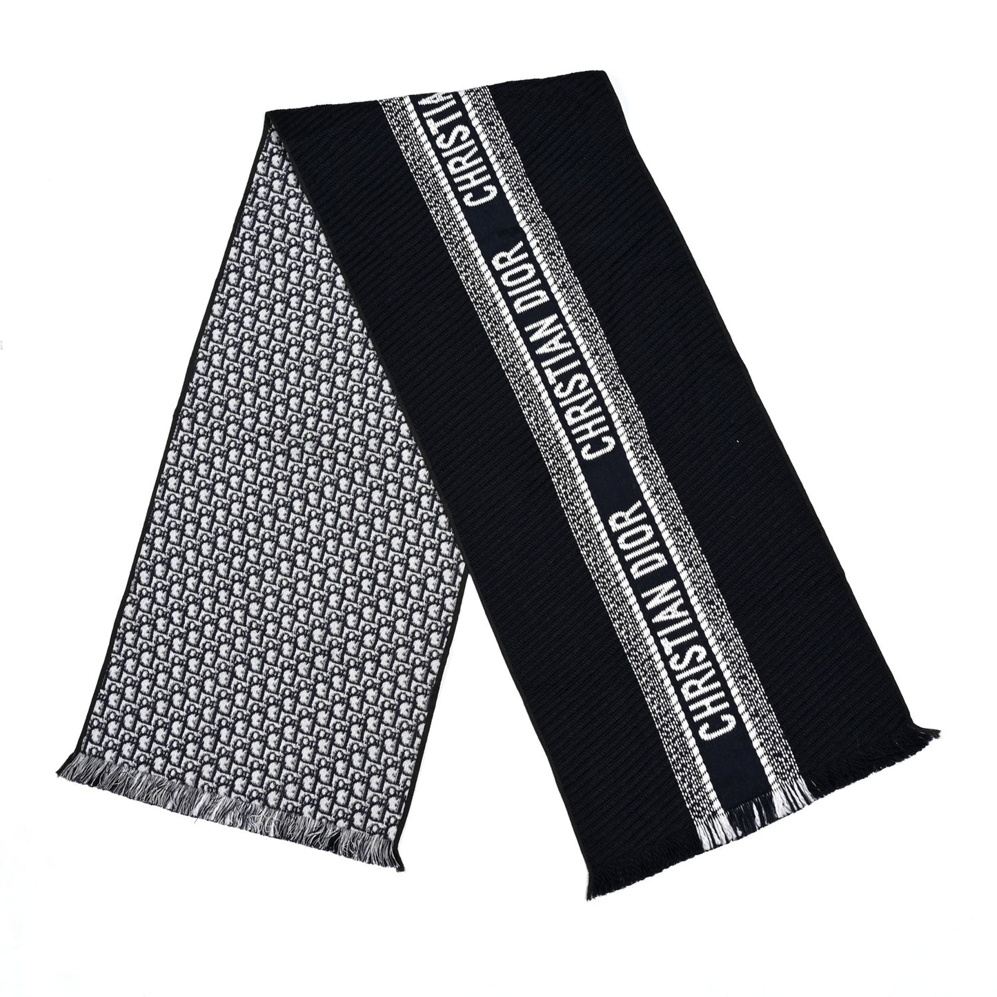 Wool Silk Oblique University Reversible Scarf Navy Blue
