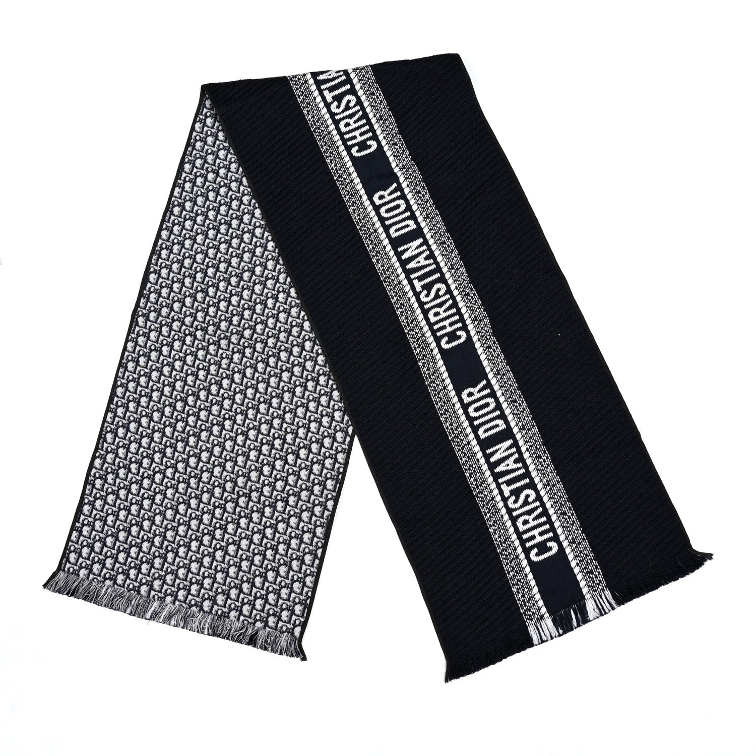Christian Dior Wool Silk Oblique University Reversible Scarf Navy Blue 2 of 3