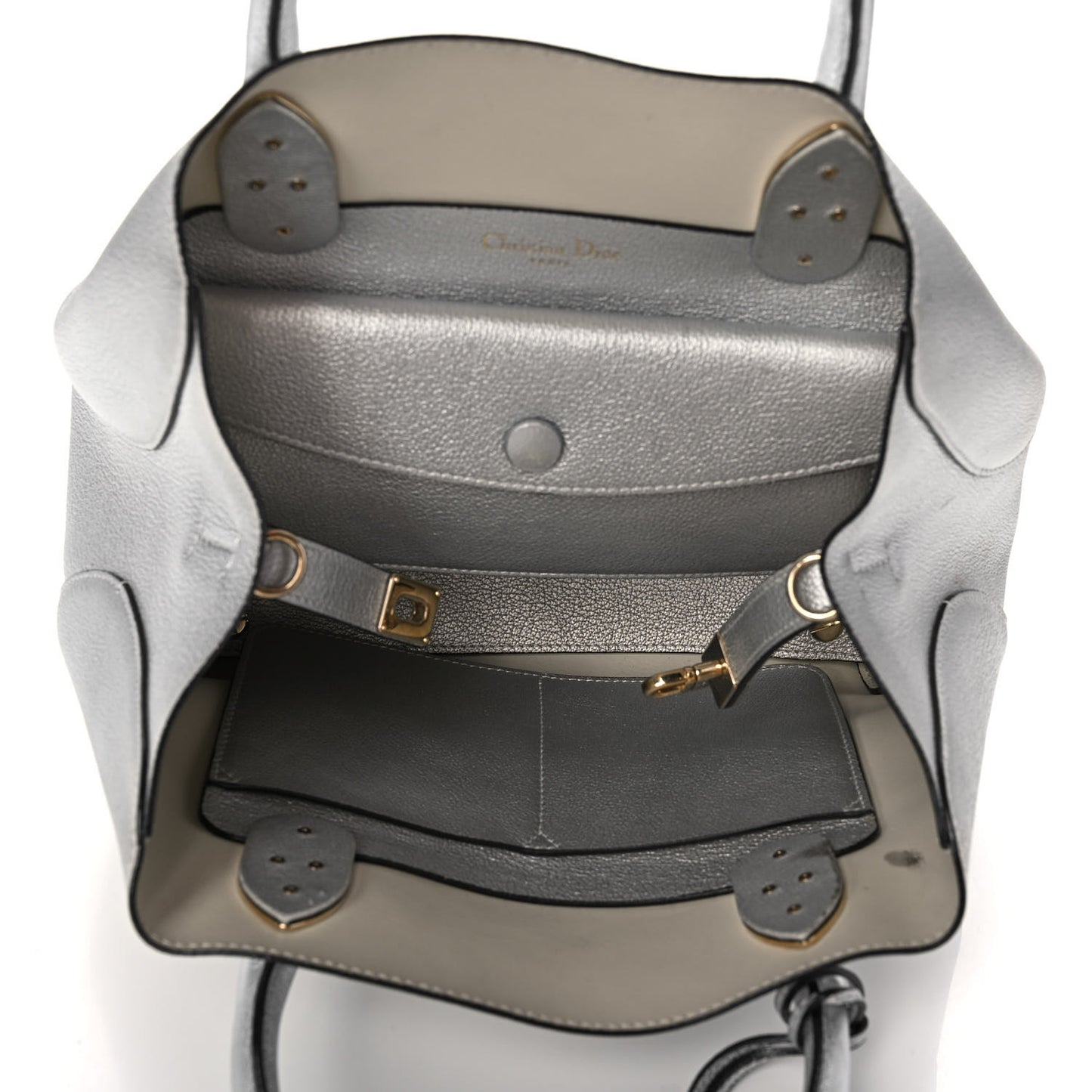Metallic Supple Grained Calfskin Medium Open Bar Tote Silver