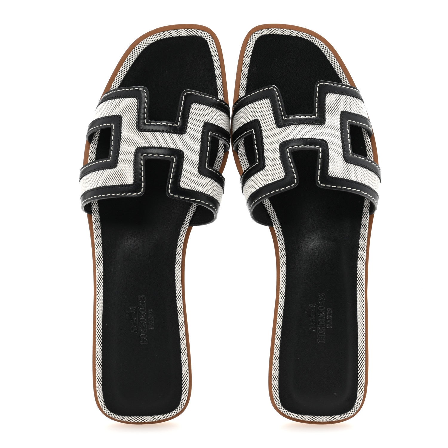 Hermes Canvas Calfskin Oran Sandals 38 Prunoir Black 2 of 10