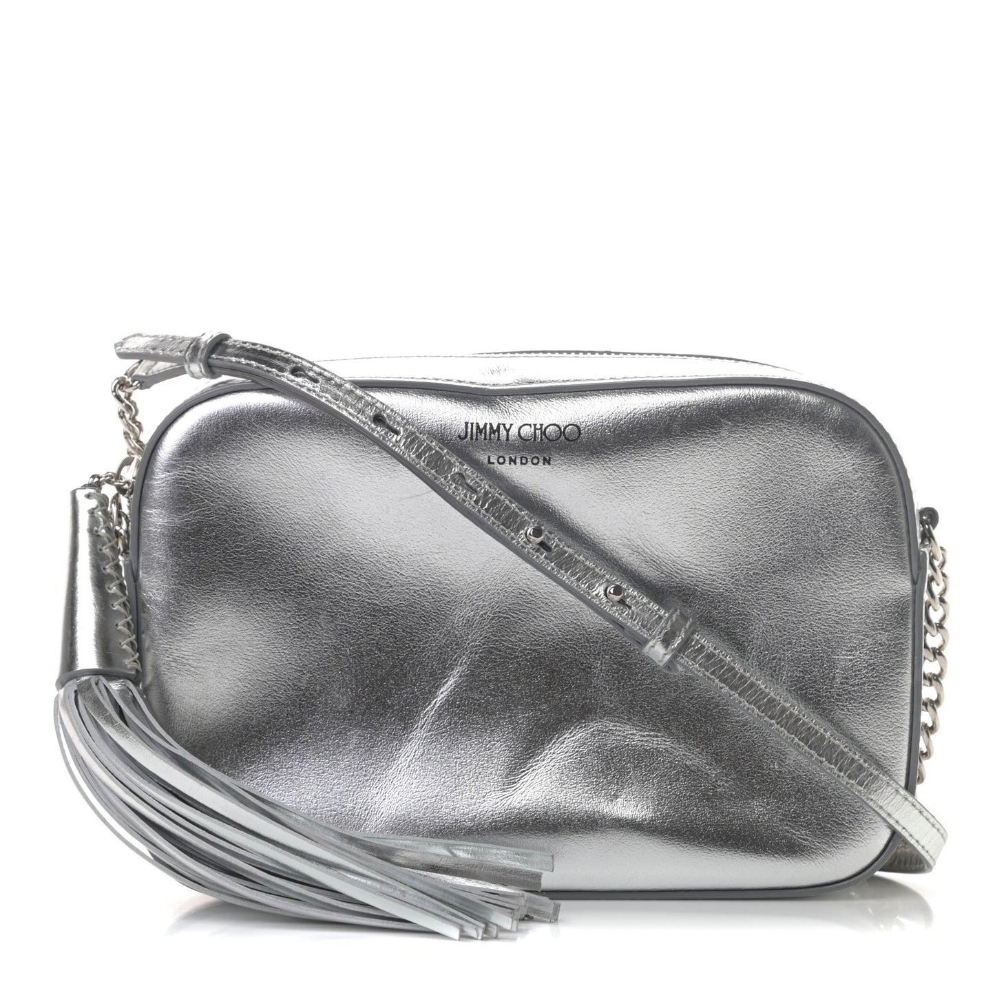 Metallic Calfskin Athini Camera Bag Silver