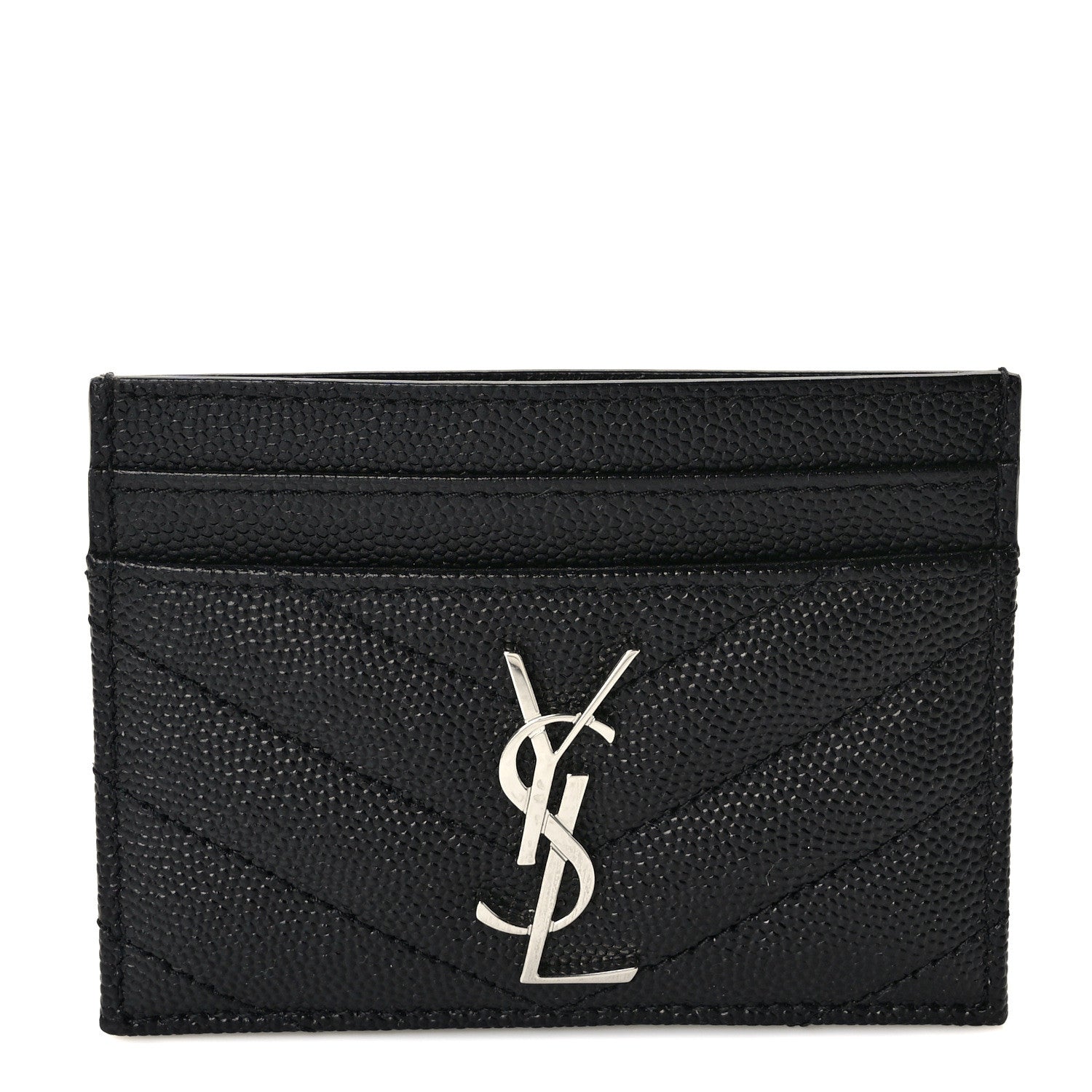 Saint Laurent Grain De Poudre Matelasse Chevron Monogram Credit Card Case Black 1 of 7