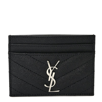 Saint Laurent Grain De Poudre Matelasse Chevron Monogram Credit Card Case Black 1 of 7
