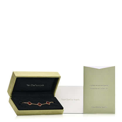 Van Cleef & Arpels 18K Yellow Gold Carnelian 5 Motifs Vintage Alhambra Bracelet 5 of 5