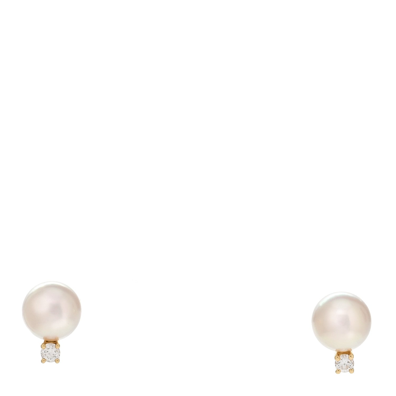 Mikimoto 18K Yellow Gold Diamond Akoya Pearl 7mm Stud Earrings 1 of 5