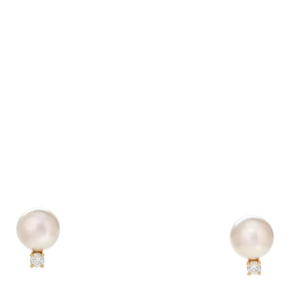 Mikimoto 18K Yellow Gold Diamond Akoya Pearl 7mm Stud Earrings 1 of 5