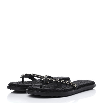 Chanel Lambskin CC Chain Thong Sandals 36 Black 3 of 10