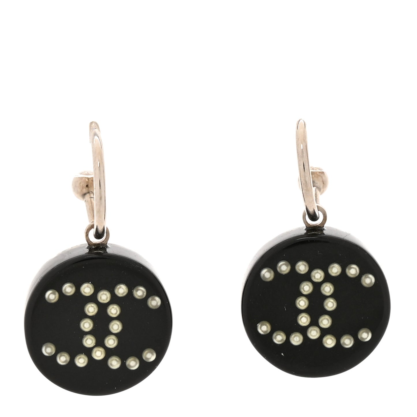 Resin Pearl CC Round Earrings Black
