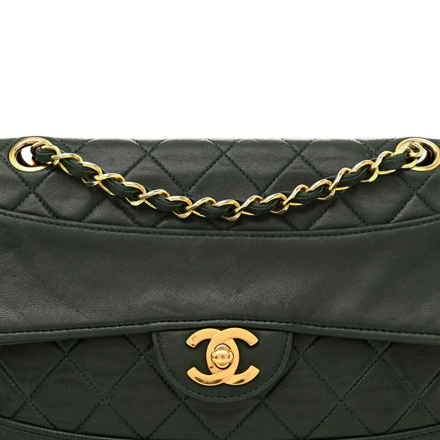 Lambskin Quilted Small Single Flap With Pouch Green