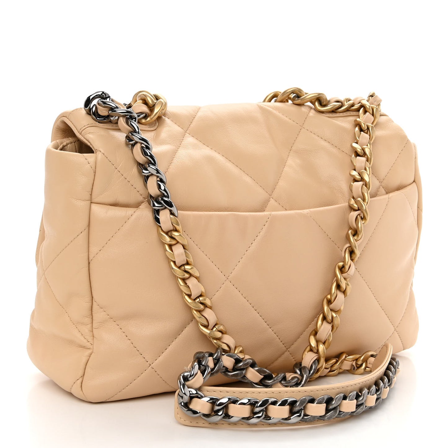Lambskin Quilted Large Chanel 19 Flap Beige