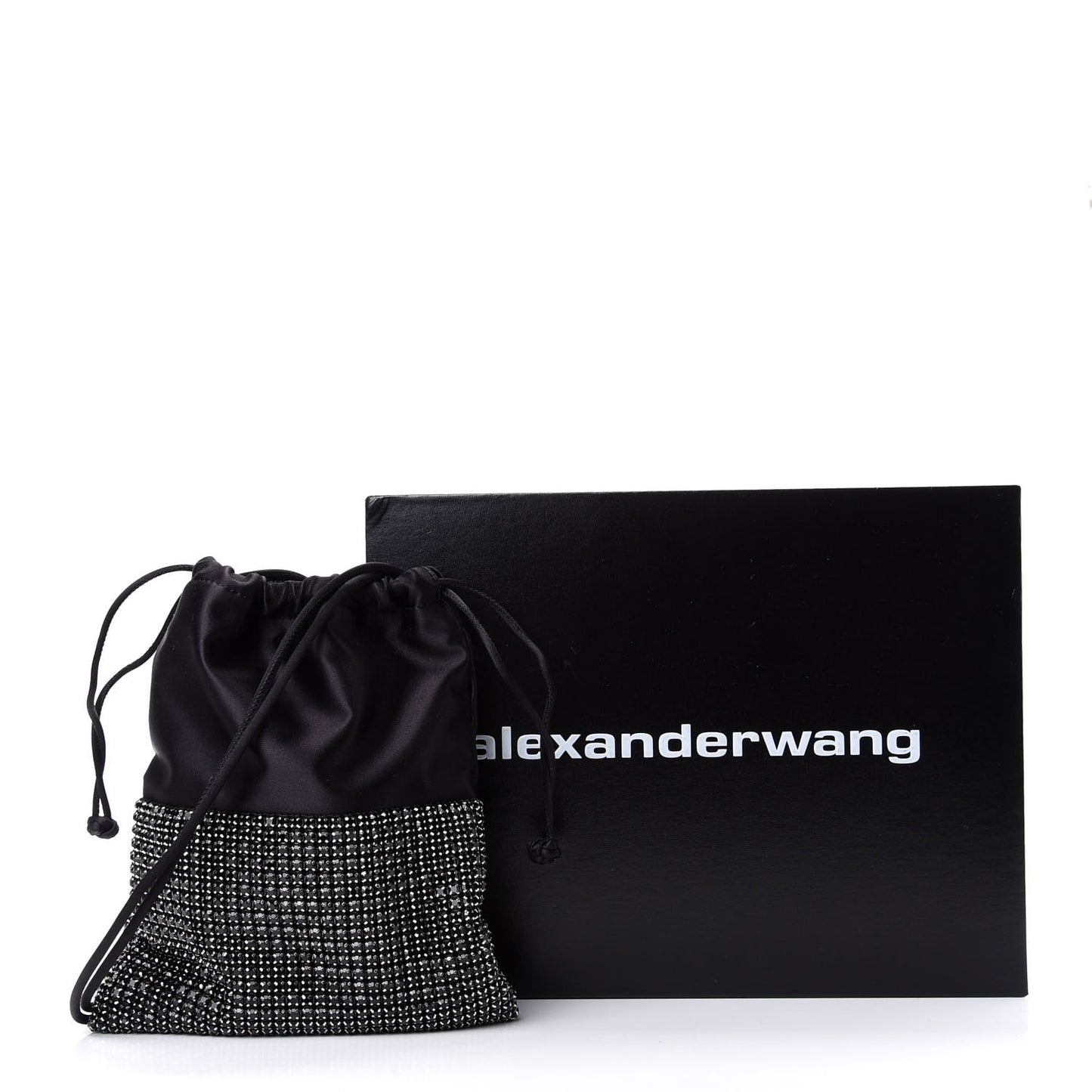 Lambskin Crystal Rhinestone Ryan Mini Drawstring Bag Black