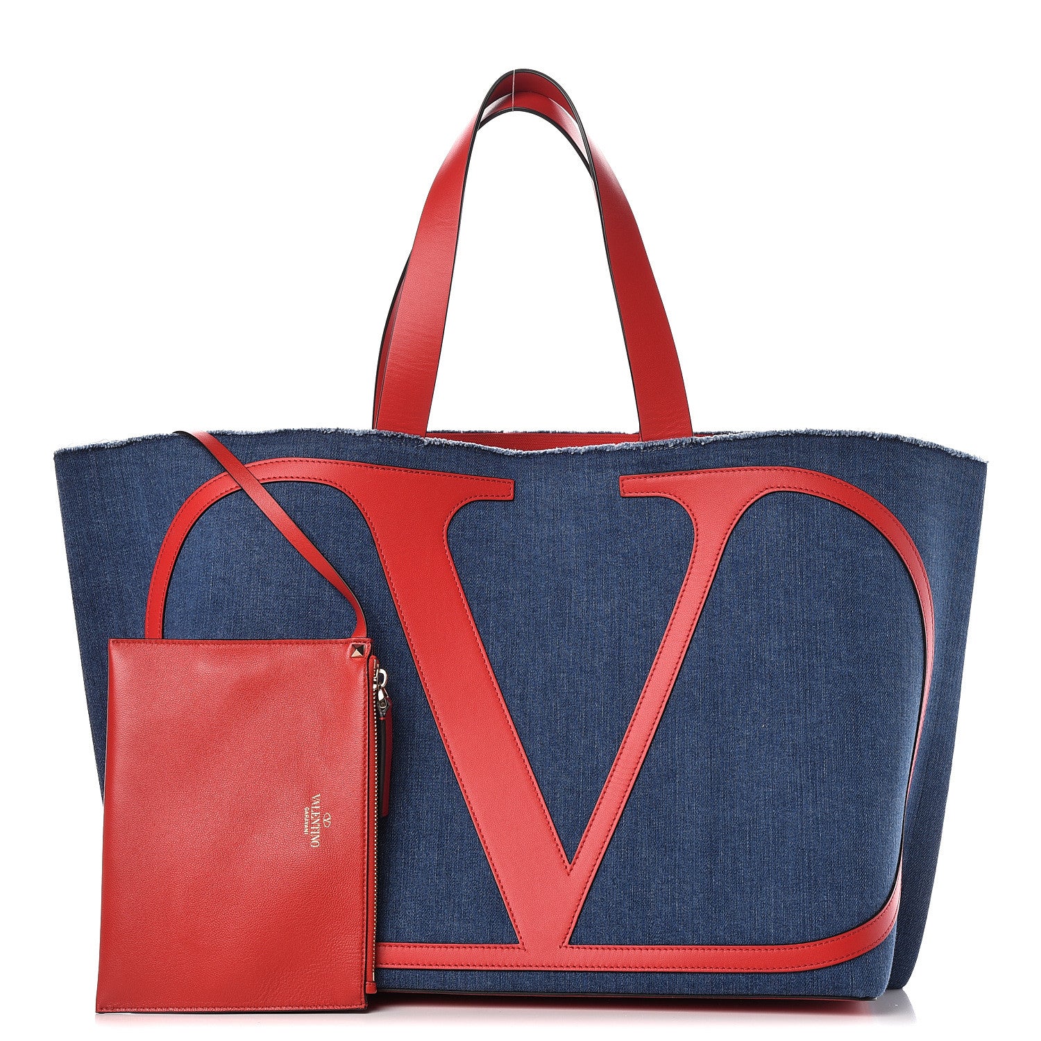 Valentino Garavani Denim Large Escape Tote Blue Red 1 of 13