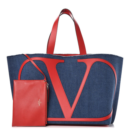 Valentino Garavani Denim Large Escape Tote Blue Red 1 of 13