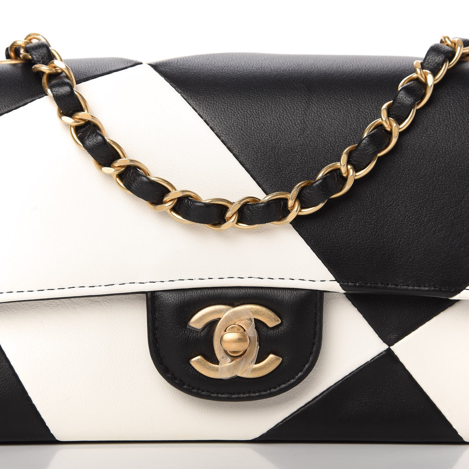 Chanel Lambskin Geometric Patchwork Mini Flap Black White 10 of 11