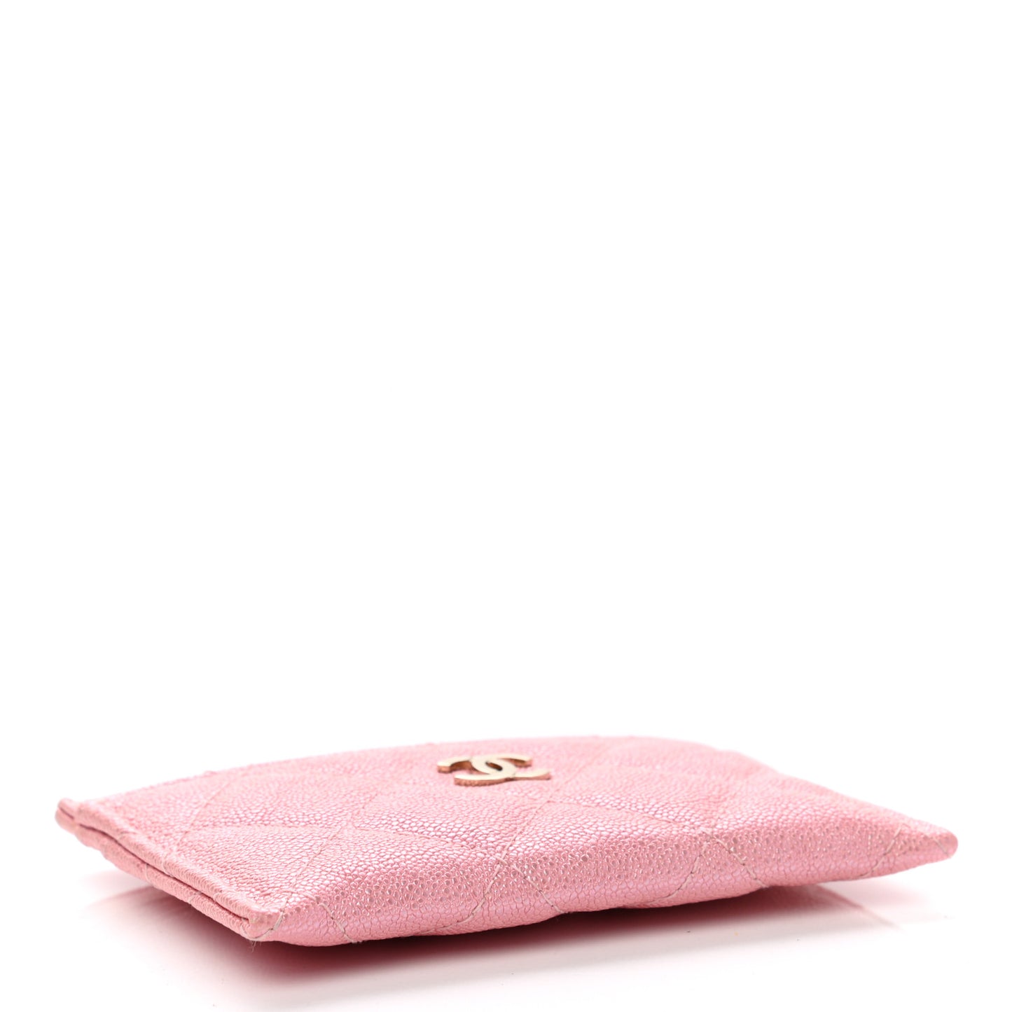 Iridescent Caviar Quilted Card Holder Rose Pink