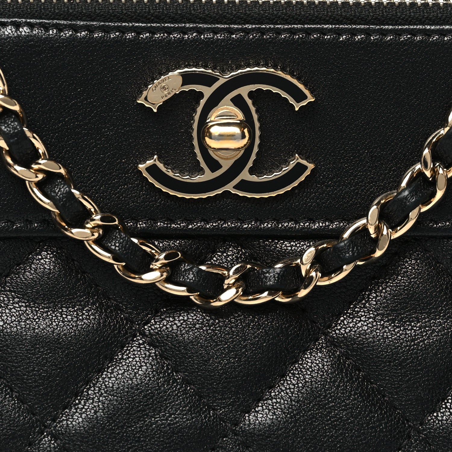 Chanel Metallic Sheepskin Chevron Quilted Small Vintage Mademoiselle Clutch With Chain Black 9 of 11