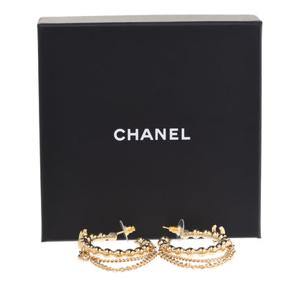 Chanel Metal Crystal Bead Chain CC Hoop Earrings Gold 5 of 5