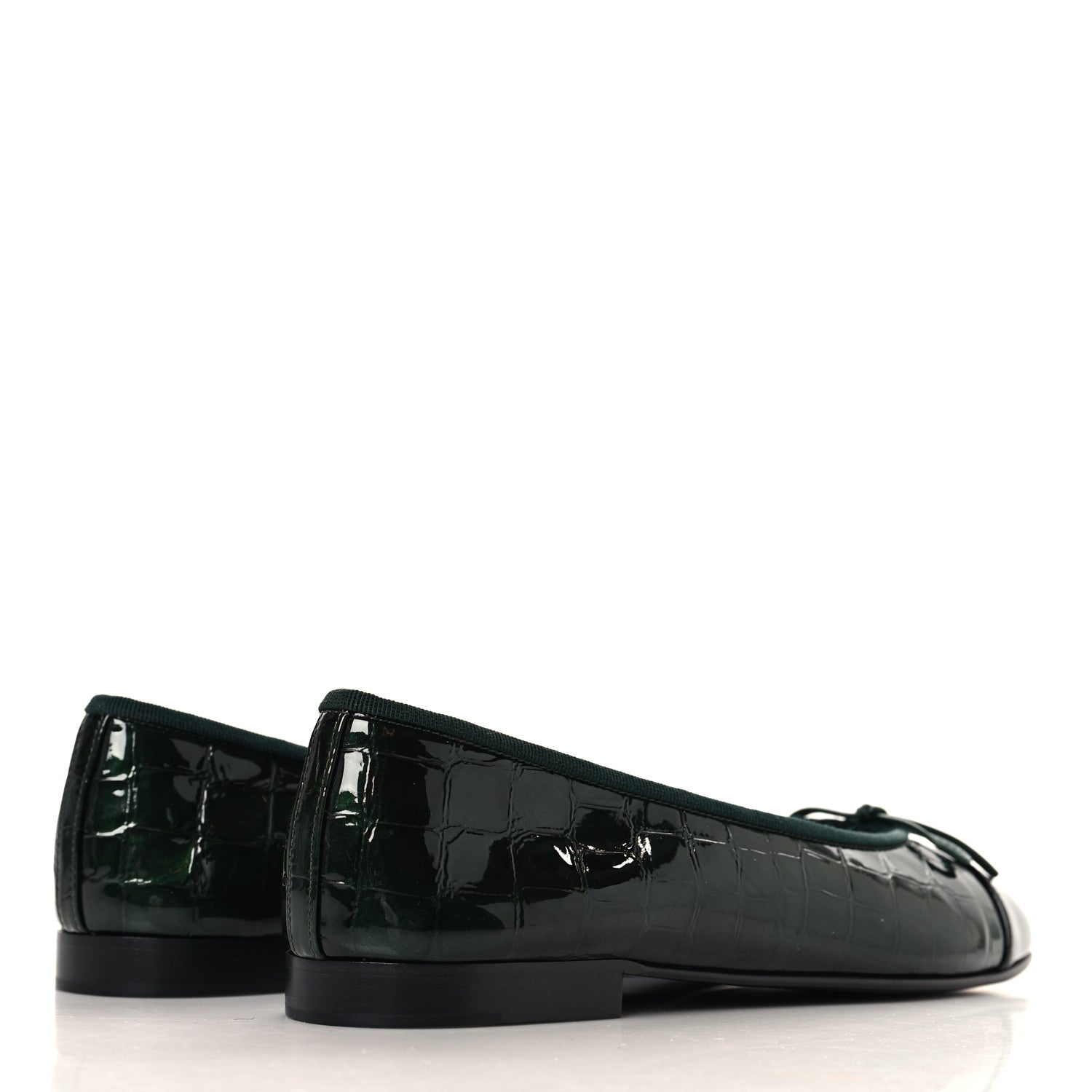 Chanel Patent Calfskin Crocodile Embossed Ballerina Flats 38 Dark Green Black 5 of 10