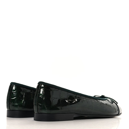 Chanel Patent Calfskin Crocodile Embossed Ballerina Flats 38 Dark Green Black 5 of 10