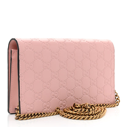 Gucci Guccissima Signature Crystal Cat Chain Wallet Light Candy Pink 3 of 11