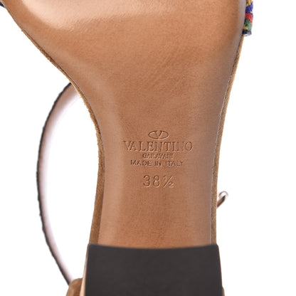 Valentino Garavani Suede Native Embroidered Strap Sandals 38.5 Beige 6 of 7