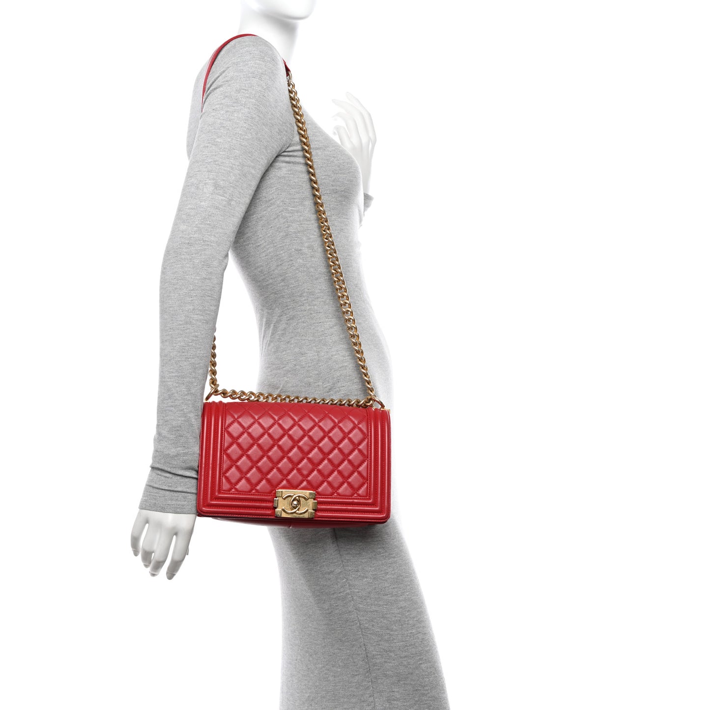 Lambskin Quilted Medium Boy Flap Red