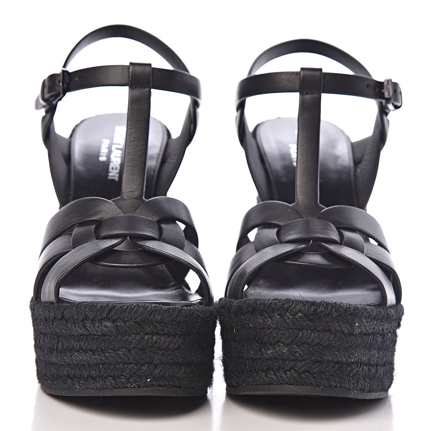 Calfskin Tribute 95 Platform Espadrille Wedge Sandals 38.5 Black