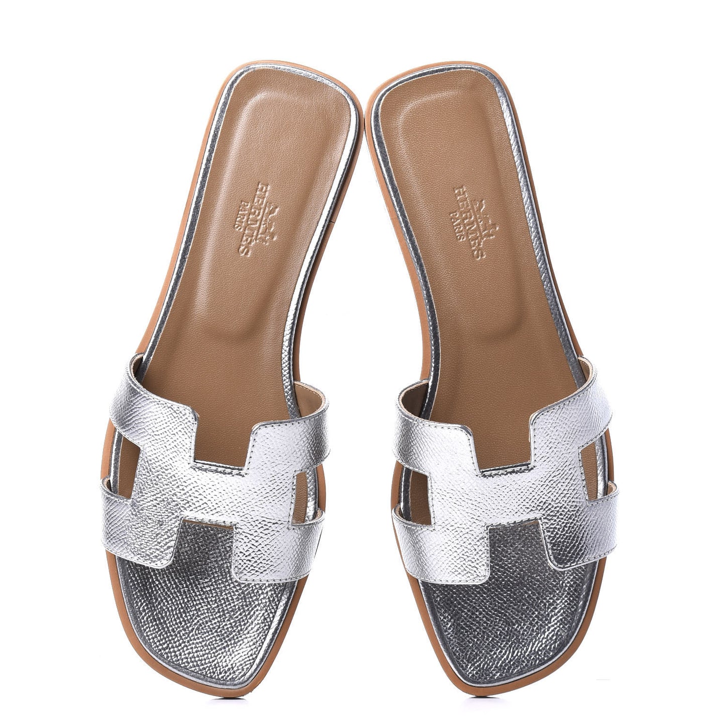 Metallic Epsom Oran Sandals 38 Gris Argente