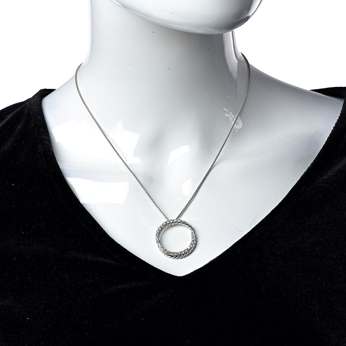 Sterling Silver Diamond Crossover Circle Pendant Necklace