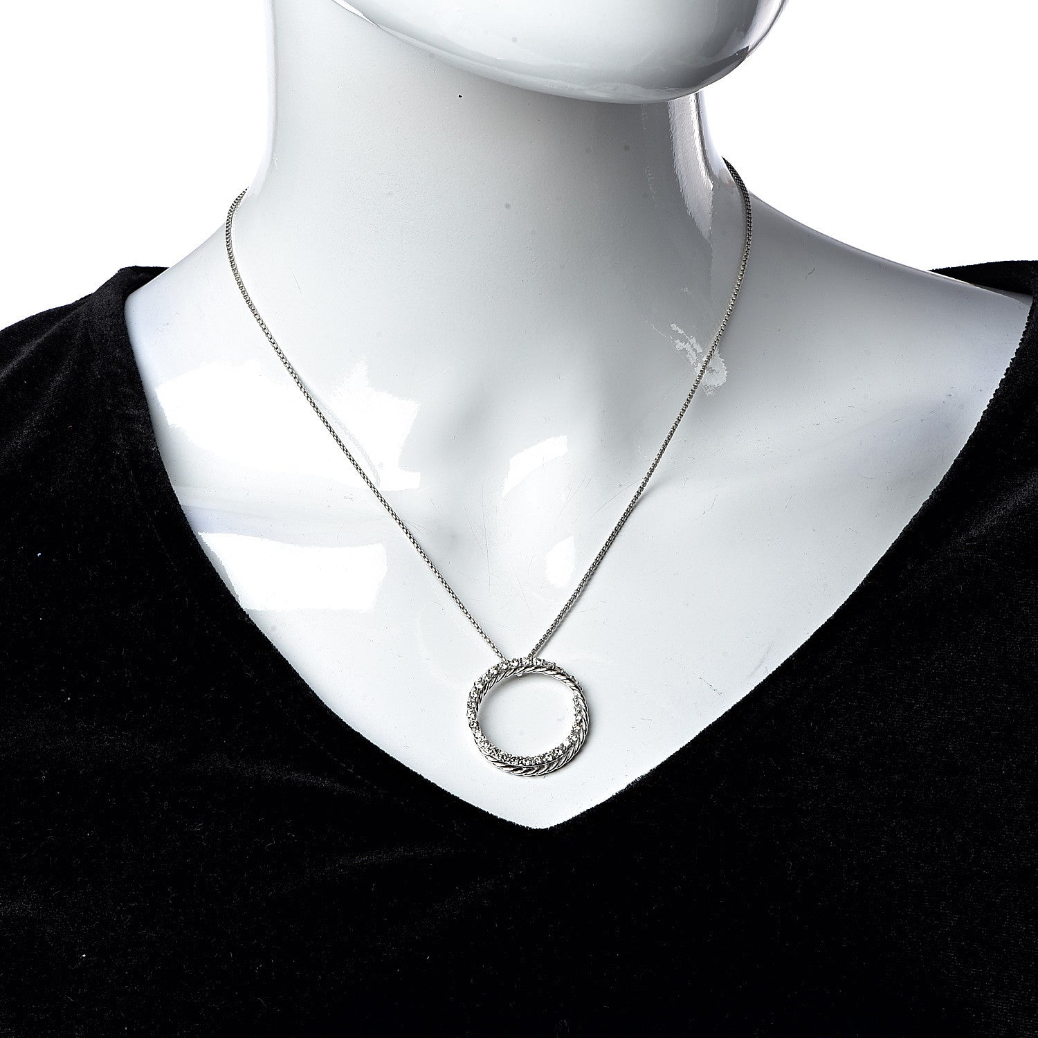 David Yurman Sterling Silver Diamond Crossover Circle Pendant Necklace 2 of 7