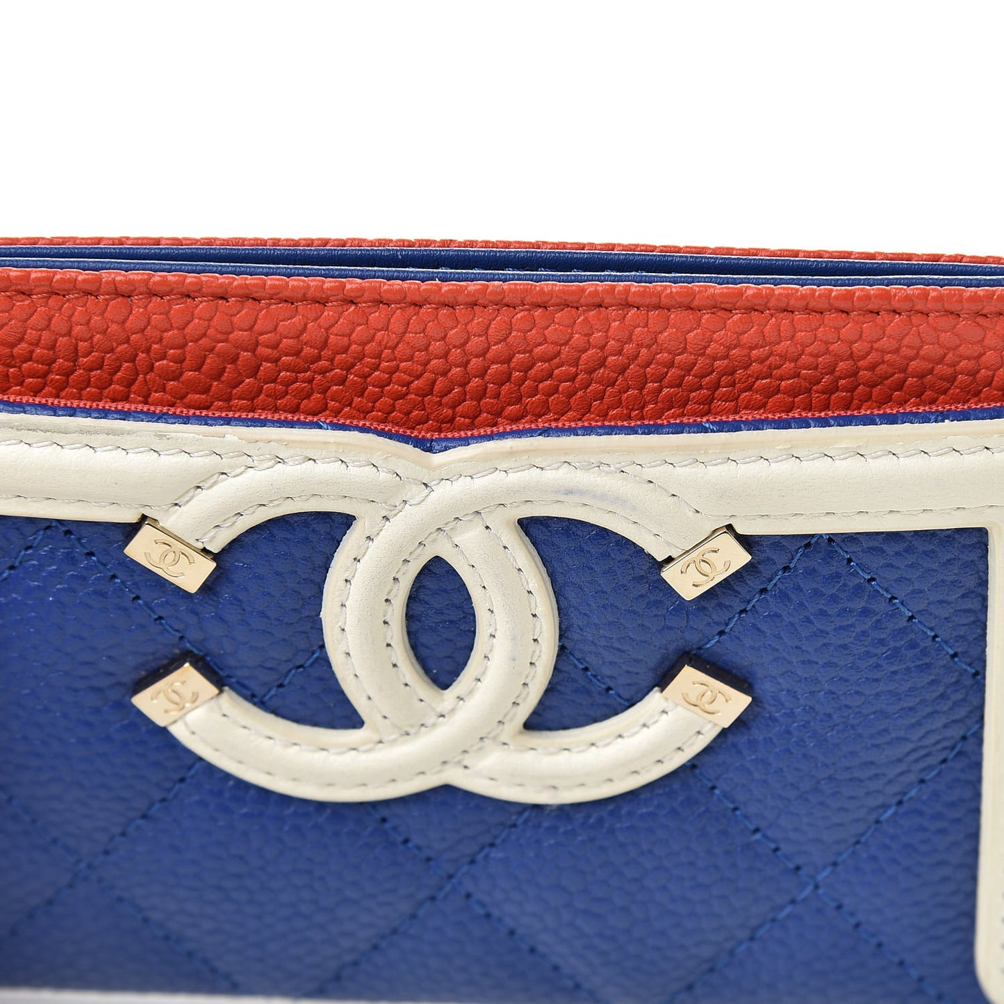 Caviar Quilted Filigree Card Holder Blue White Red