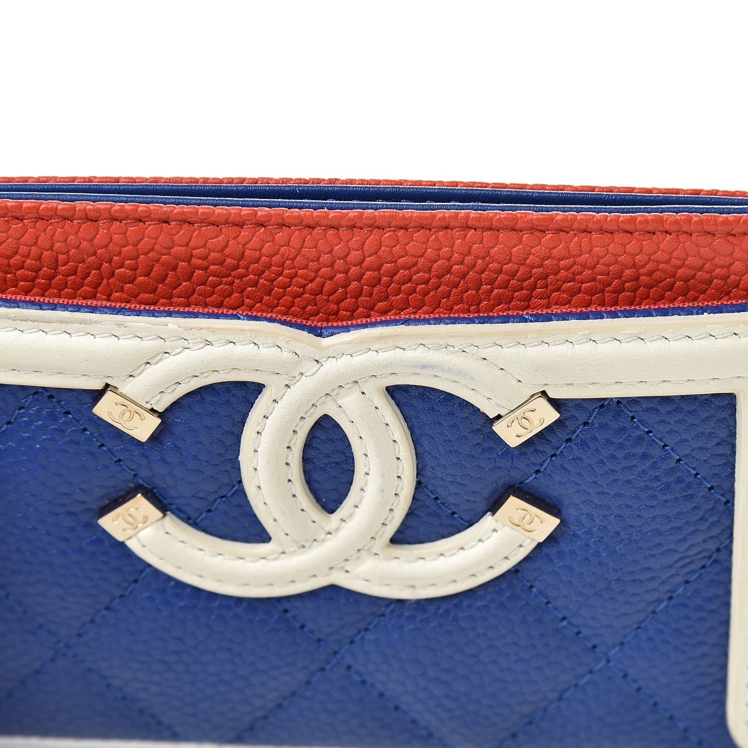 Chanel Caviar Quilted Filigree Card Holder Blue White Red 9 of 10