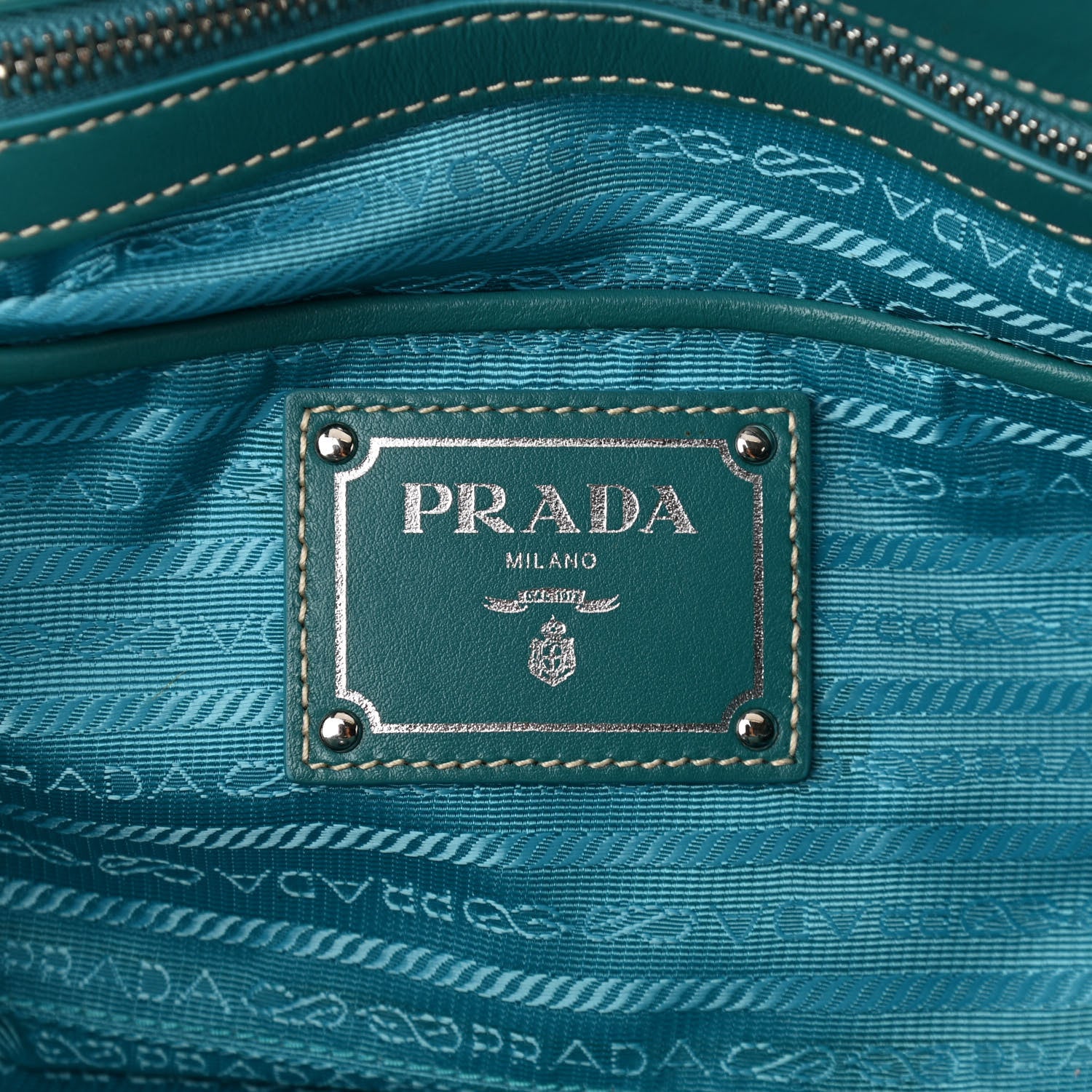 Prada Tessuto Nylon Soft Calf Small Tote Blue 6 of 10
