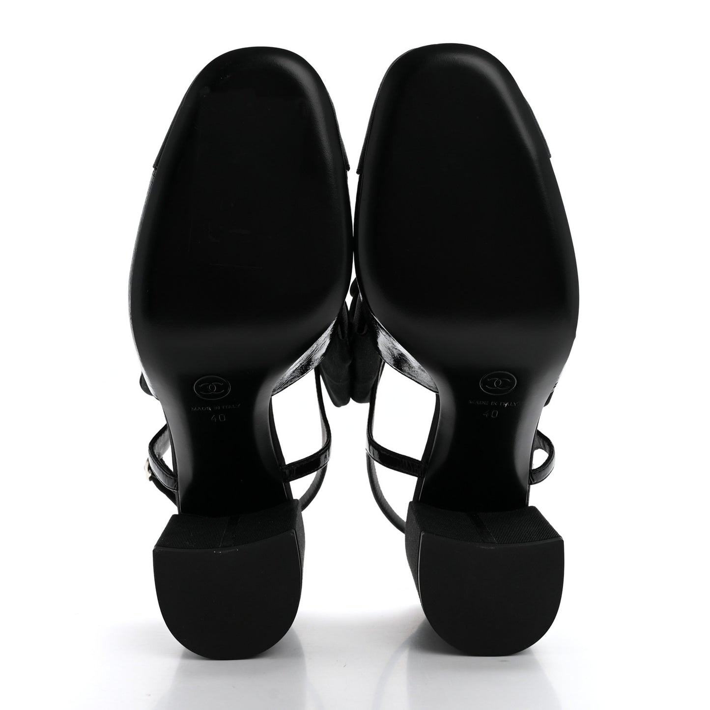 Crumpled Shiny Fabric Grosgrain Cap Toe Camellia Bow Slingback Pumps 40 Black