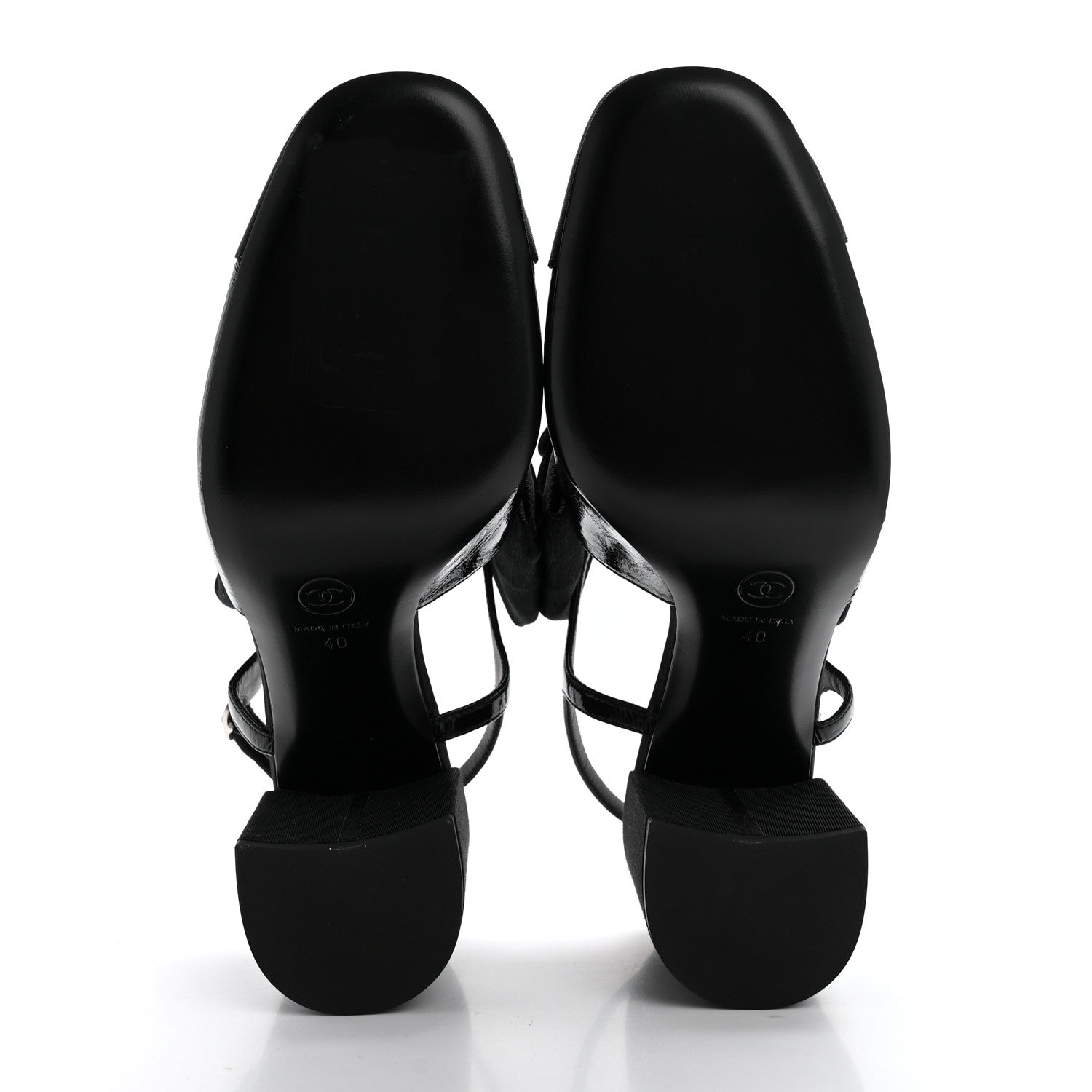 Chanel Crumpled Shiny Fabric Grosgrain Cap Toe Camellia Bow Slingback Pumps 40 Black 5 of 7