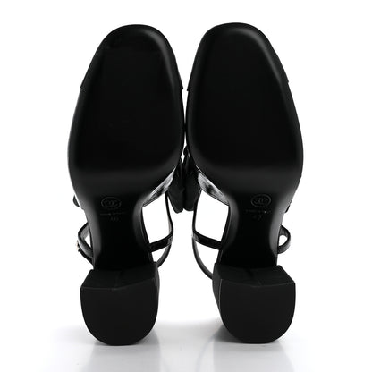 Chanel Crumpled Shiny Fabric Grosgrain Cap Toe Camellia Bow Slingback Pumps 40 Black 5 of 7